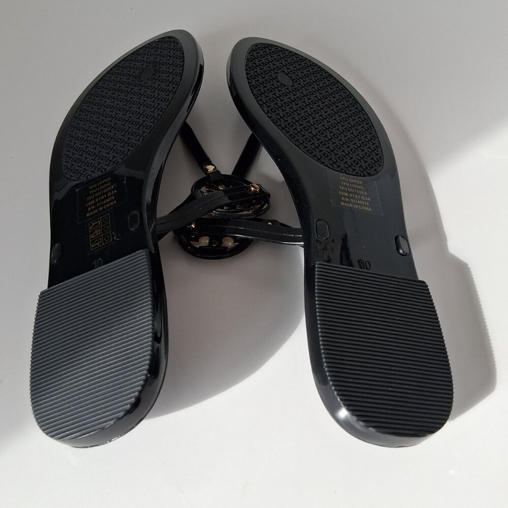 Tory Burch Mini Miller Flat Thong Sandals Color: Perfect Black / Gold Size 10 - Picture 3 of 7
